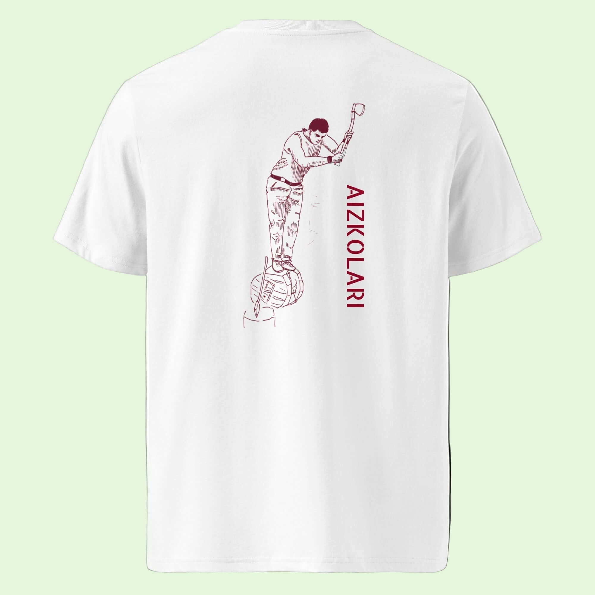 unisex-organic-t-shirt-white-with-aizkolari-back-design by Aunti