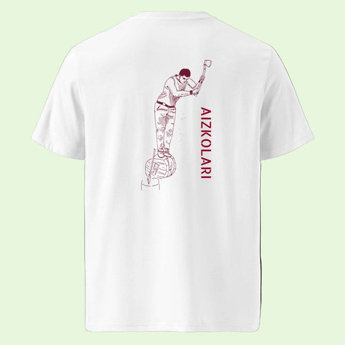unisex-organic-t-shirt-white-with-aizkolari-back-design by Aunti