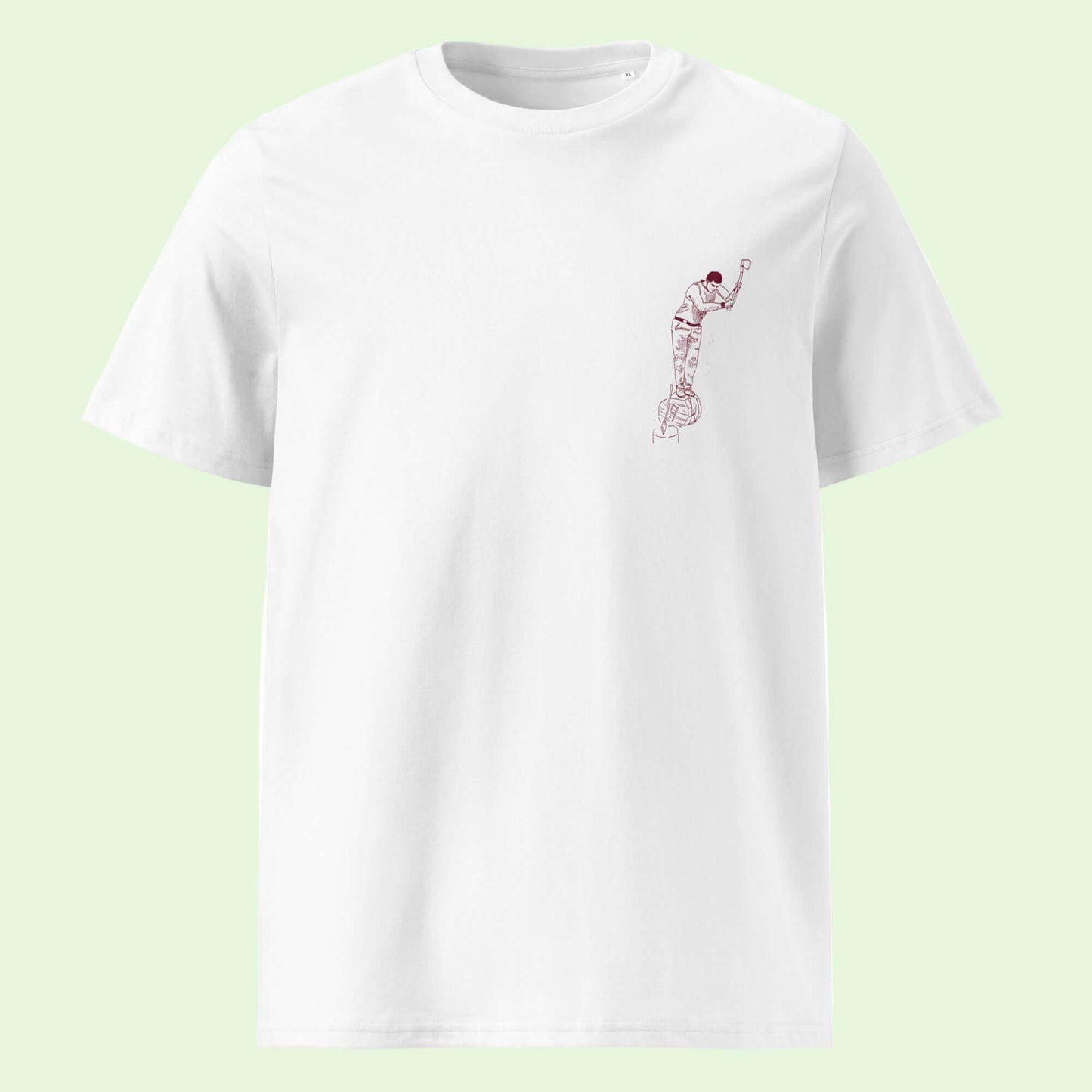 unisex organic gots t-shirt in white with aizkolari chest design in garnet by aunti
