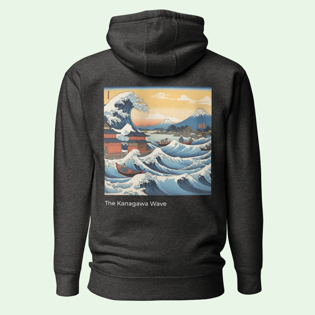 sustainable grey hoodie great japanese wave back design by Aunti