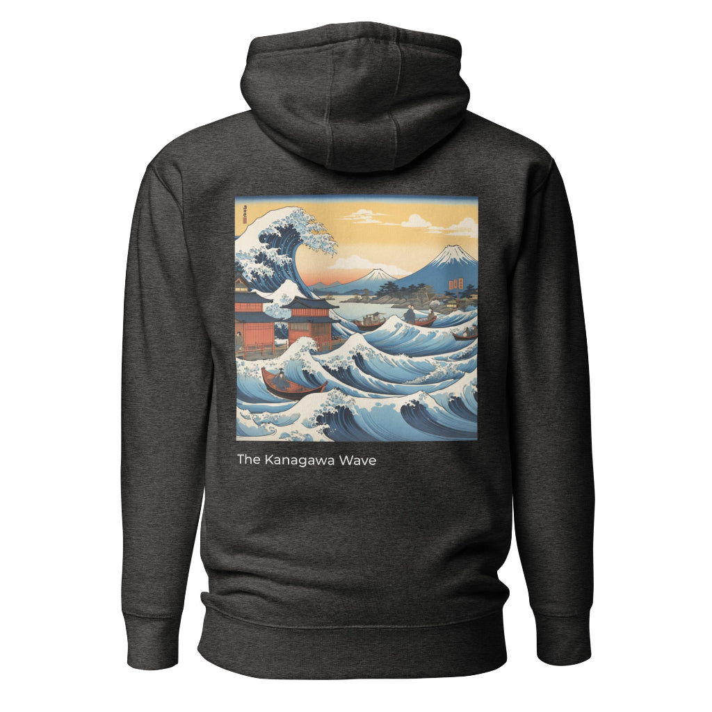 sustainable grey hoodie great japanese wave back design