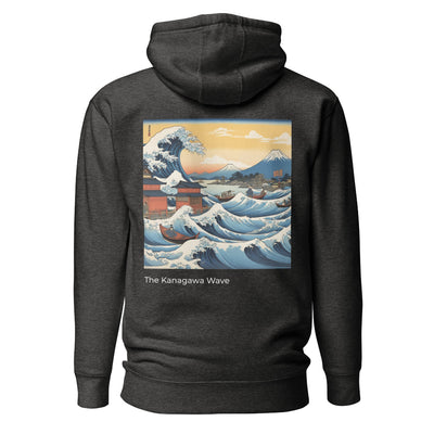 sustainable grey hoodie great japanese wave back design
