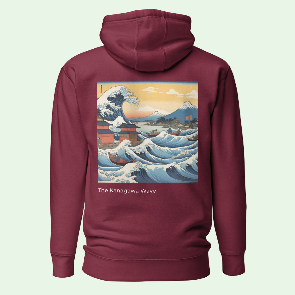 sustainable garnet hoodie great wave back design by Aunti