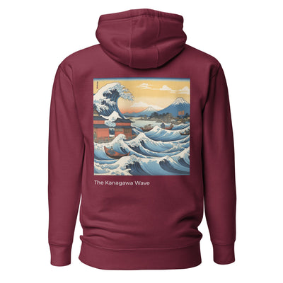 sustainable garnet hoodie great wave back design