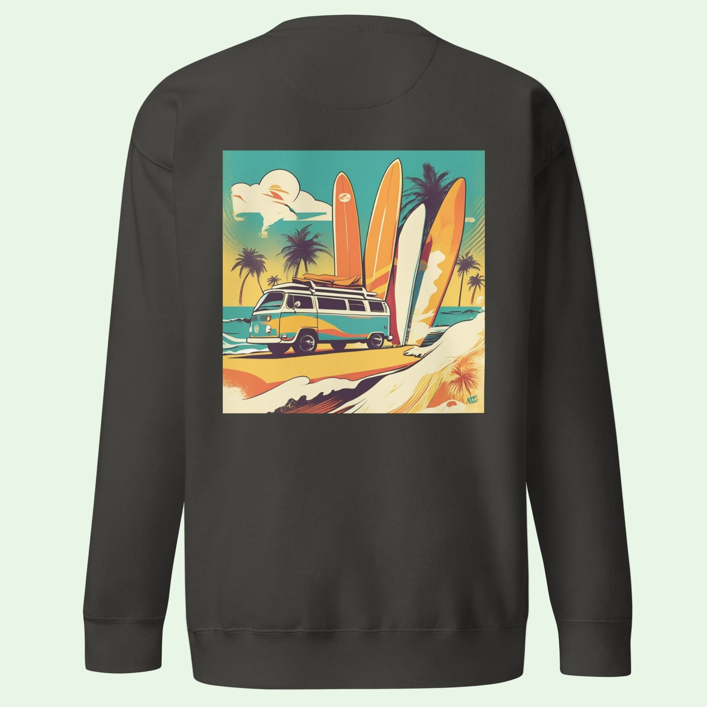 unisex premium sweatshirt vintage black retro surf back design by Aunti