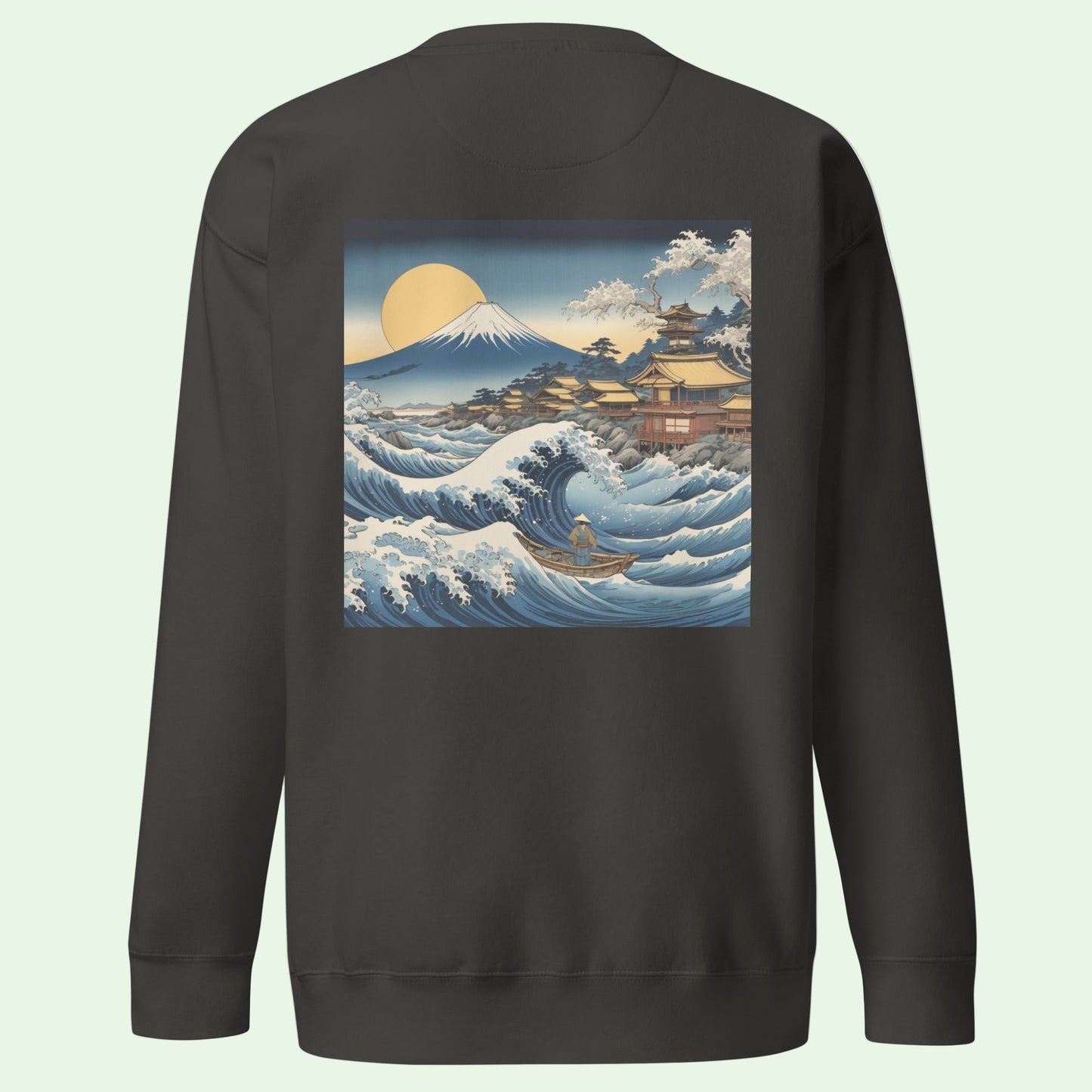 unisex premium sweatshirt vintage black back great wave of Kanagawa design by Aunti