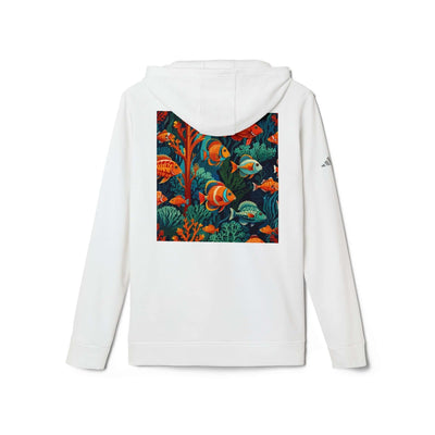 white adidas hoodie customized with corals and tropical fish